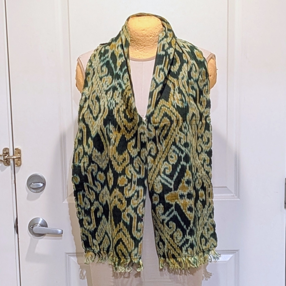 NWOT Beckwoman 65"x10" 100% Cotton Glitchy Geometric Pattern Fringe Scarf